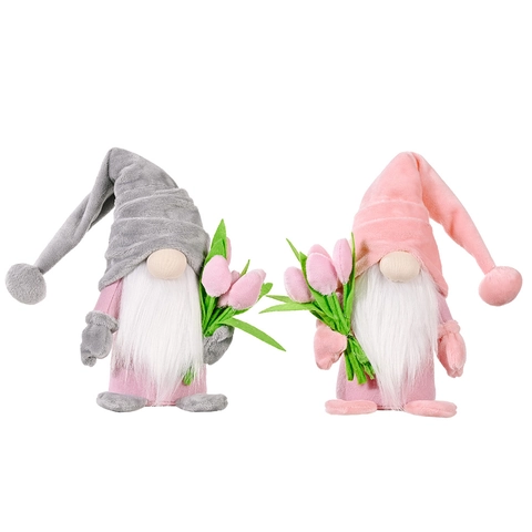 Tulip Gnome Plush Doll Handmade Faceless Gonk Decoration Pink Grey Flower Mother Day Birthday Home Ornament For Women