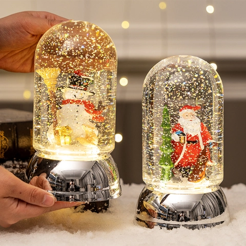 Bola De Nieve De Navidad Caja De Música LED Linterna De Agua Decoración USB Con Pilas Adorno De Escritorio Santa Muñeco