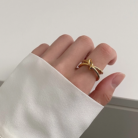 Knot Ring 316 Stainless Steel 14K Gold Plated Minimalist Polished Rope Tie Statement Band Jewelry For Women