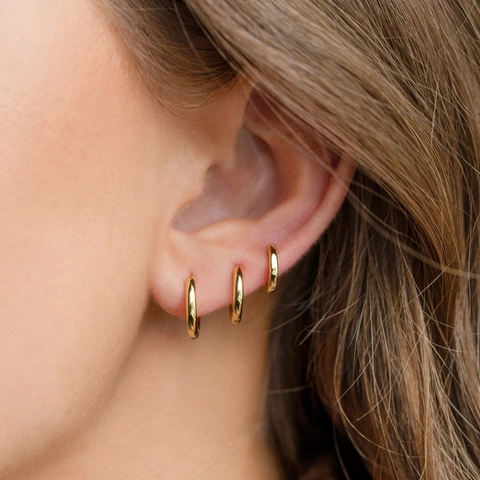 Orecchini a Cerchio in Ottone Lucido Minimalista da Donna Leggeri Piccoli Medi Grandi Orecchini Oro Rotondi Geometrici Gioielli Moda