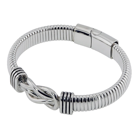 Bracelet Homme Acier Inoxydable 304 Chaîne Tressée Double Rangée Avec Fermoir Magnétique Décor De Nœud Punk Bijoux