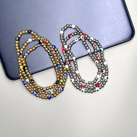 Evil Eye Beaded Bracelet 18K Gold Plated Stainless Steel Elastic Round Beads Turkish Amulet Boho Jewelry Women Men