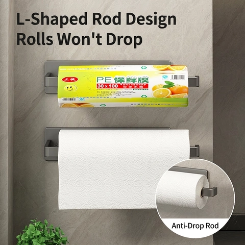 Porta Rotolo Carta Cucina Parete Alluminio Scaffale Pellicola Adesivo Senza Foro Minimalista Grigio Moderno