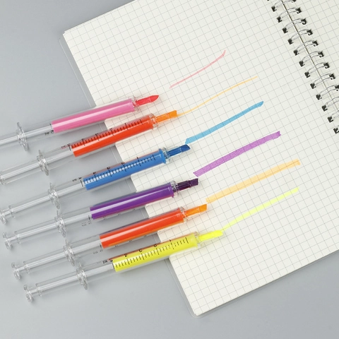 Injectiespuit Vormige Markeerstift Kleurrijke Briefpapier Fluorescerende Marker Voor Student Kantoor DIY Dagboek Plastic