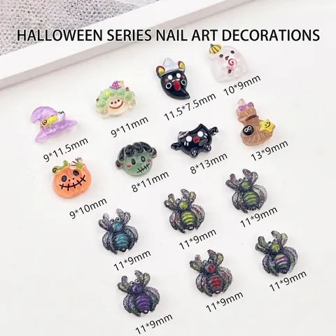 Ciondoli Per Nail Art Halloween 3D Resina Zucca Fantasma Ragno Cappello Da Strega Ornamenti Decorazioni Per Manicure Fai Da Te