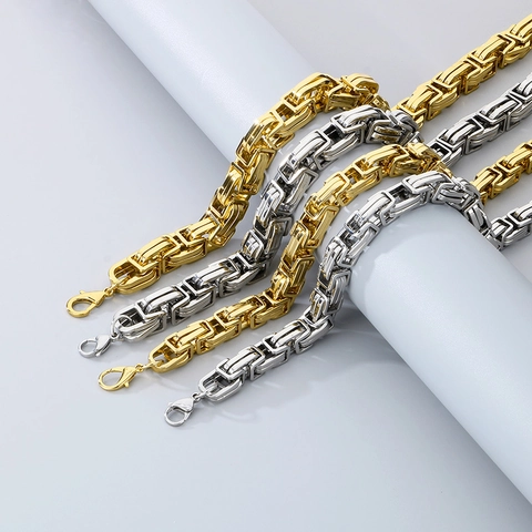 Byzantine Chain Necklace And Bracelet Stainless Steel Jewelry Hip Hop Punk Heavy Metal Style For Men