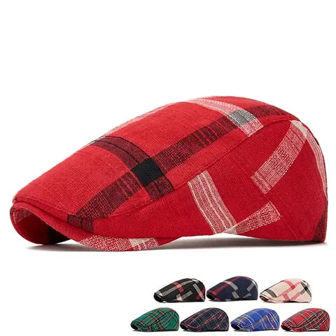 Britse Stijl Geruite Platte Pet Verstelbare Vintage Newsboy Ivy Hoed Ademend Polyester Voor Heren Dames Mode