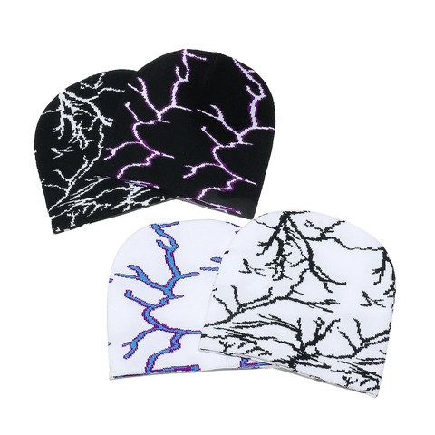 Bonnet En Maille Acrylique Motif Éclair Jacquard Hip Hop Streetwear Chaud Souple Skull Cap Unisexe