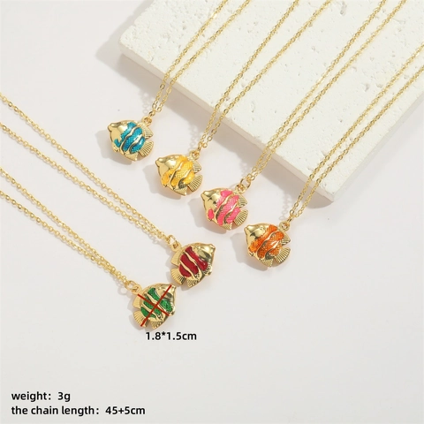 Grappige Tropische Oceaan Kleurrijke Emaille Vis Hanger Halsketting Verguld Zee Dier Choker Voor Vrouwen Zomer Sieraden