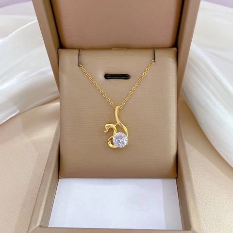 Swan Pendant Necklace With Stainless Steel Chain And Copper Cubic Zirconia Elegant Luxury Minimalist Jewelry