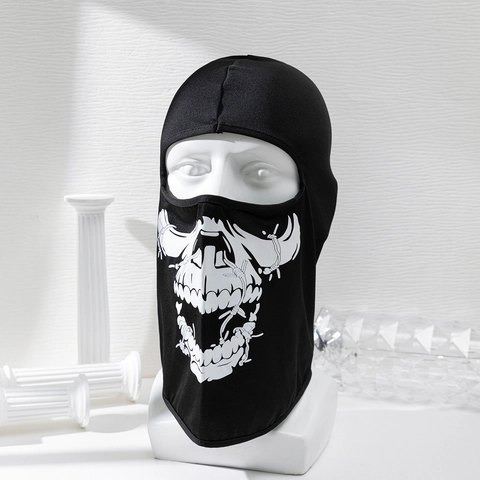 Skull Print Balaclava Polyester Quick Dry Windproof Full Face Mask For Outdoor Sports Motorcycle Cycling