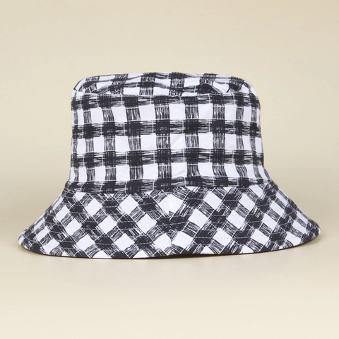 Karierter Fischerhut Baumwolle Segeltuch Sonnenschutz Outdoor Mode Bucket Hat Damen Herren