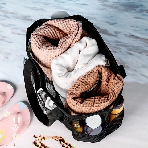 Netztasche Strandtasche Große Kapazität Viele Taschen Atmungsaktiv Kulturbeutel Für Reise Dusche Schwimmen Fitness Tragbar