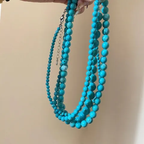 Collana Di Perle Di Turchese Con Catena Di Estensione In Lega Texture Pietra Naturale Gioielli Clavicola Minimalista Boho Per Donne