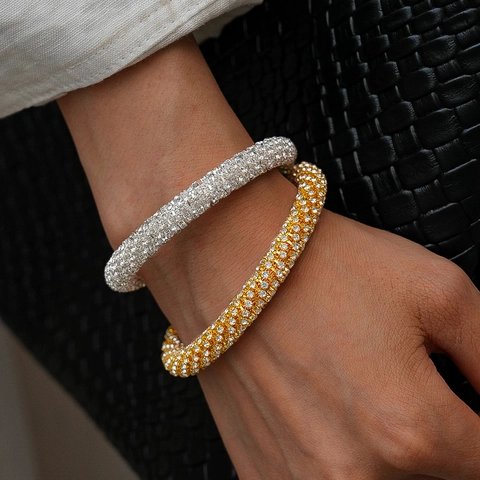 Bracciale Rigido Aperto Di Lusso Con Strass Incastonati Polsino Circolare Geometrico In Metallo Gioielli Di Moda Eleganti Da Donna
