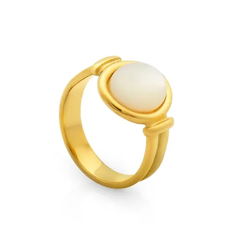 Anello Vintage Tondo in Madreperla Bianca per Donna Placcato Oro Argento Rame Minimalista Regolabile Gioielli da Dito Regalo