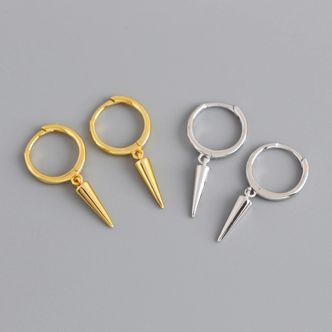 Orecchini A Cerchio Con Ciondolo A Punta Conica Argento Sterling 925 Minimalista Moderno Geometrico Per Donne