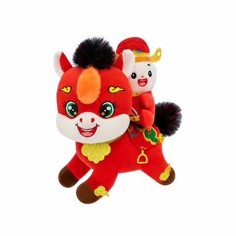 Festive Year of the Horse Zodiac Mascot Plush Toy Red Embroidered Lucky Horse Stuffed Animal For New Year Home Decoration Gift