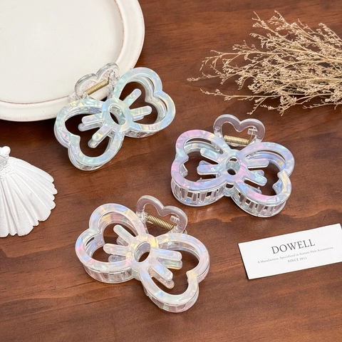 Butterfly Hair Claw Clip Iridescent Acrylic Hollow Out Bowknot Hairpin Sweet Elegant Girl Styling Accessories