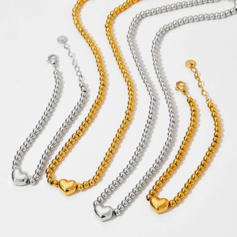 Gioielli Collana E Bracciale Di Perline In Acciaio Inossidabile Da Donna Pendente A Cuore Minimalista Accessorio