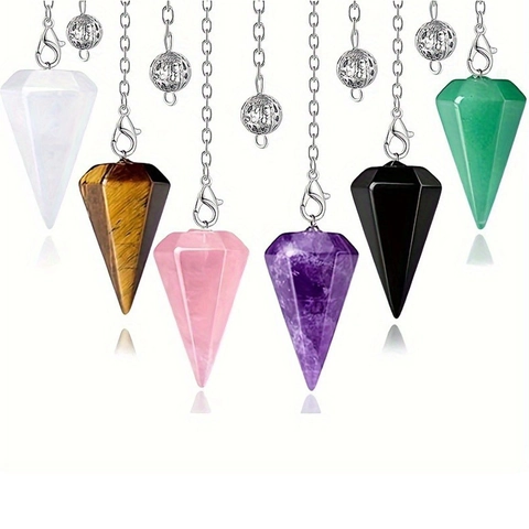 Natural Crystal Stone Hexagonal Cone Pendulum Necklace Reiki Healing Dowsing Divination Pointed Gemstone Pendant For Women