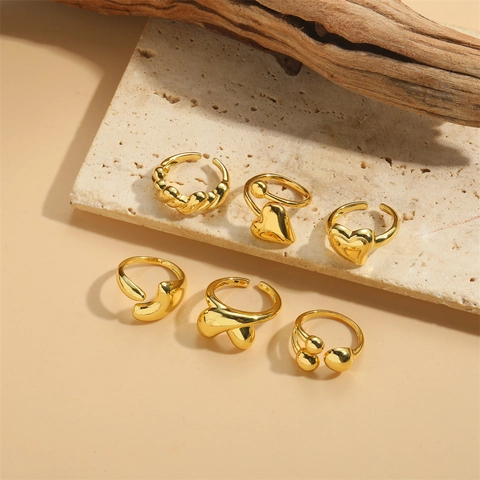 Anello In Rame Minimalista Cuore Intrecciato Croce Placcato Oro Aperto Regolabile Gioiello Di Moda Per Donna
