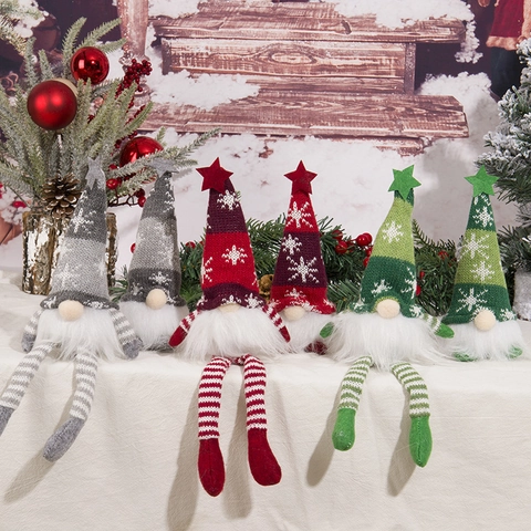 Gnomo di Natale Peluche Luminoso a LED Ornamento Tomte Svedese a Maglia Con Cappello a Fiocco di Neve Bambola Forest Man Per Casa