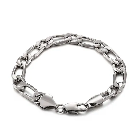 Men Stainless Steel Figaro Chain Necklace Polished NK Link Curb Cuban Hip Hop Streetwear Jewelry Accessory