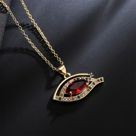 Lussuosa Collana Con Ciondolo Malocchio in Rame Zirconia per Donna Placcata Oro Zircone Marquise Strass Colorati Gioielli Geometrici