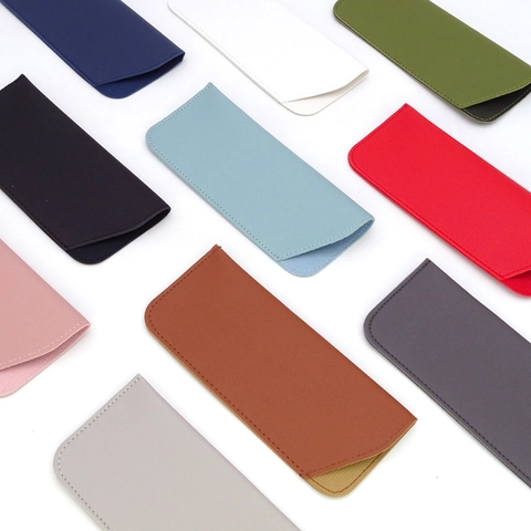 Slim PU Leather Glasses Sleeve Portable Soft Sunglasses Pouch Slanted Opening Litchi Grain Lightweight Case For Women Men