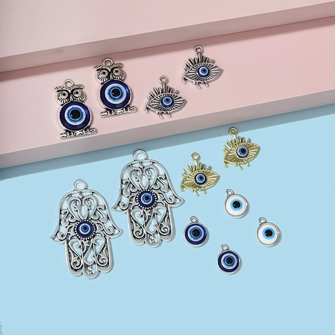 Evil Eye Charms Hamsa Hand Eule Anhänger Legierung Emaille DIY Schmuckherstellung Zubehör Türkisch Blaues Auge Vintage