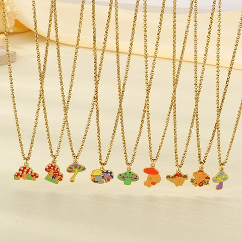 Mushroom Pendant Necklace Stainless Steel With Colorful Enamel Cute Fashion Jewelry Accessory For Women Gift