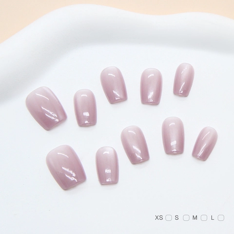 Handmade Cat Eye Press On Nails Purple Glossy ABS Plastic Square Round False Nails For Women Soft Gentle Style