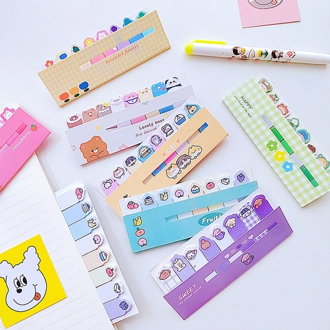 Kawaii Cartoon Animal Fruit Paper Sticky Notes Self-Adhesive Index Tabs Bookmark Stationery For Student Office Memo