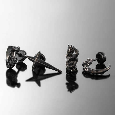 Punk Stainless Steel Stud Earrings Dragon Grenade Star Claw Shape Piercing Jewelry For Men Gothic Hip Hop Style