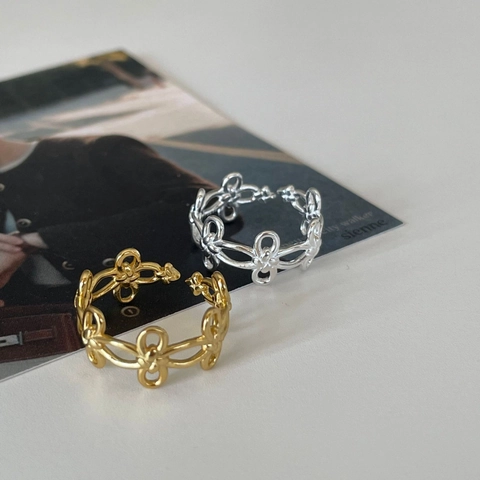 Hollow Floral Open Adjustable Ring 925 Sterling Silver 18K Gold Plated Minimalist Korean Style Jewelry For Women