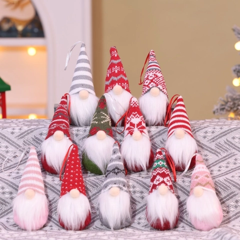 Weihnachtsgnom Ornamente Gestrickter Gesichtsloser Tomte Hängende Baumdeko Plüschbart Nordische Feiertagsdekoration