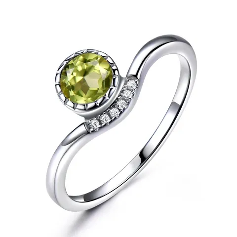 925 Sterling Silver Ring For Women Natural Peridot Amethyst Zirconia Wave Bypass Open Ring Elegant Fine Jewelry Gift