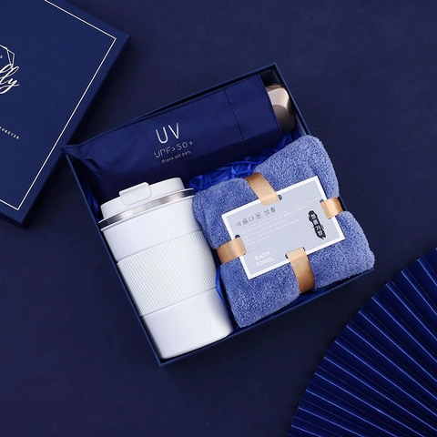 Practical Gift Box With Insulated Mug Soft Towel Portable Umbrella Hand Cream For Anniversary Celebration Business Souvenir