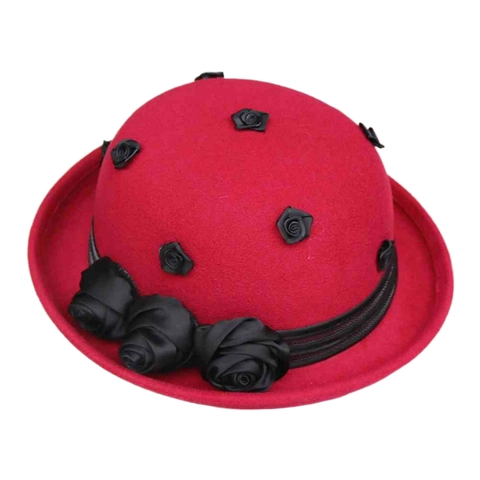 French Vintage Acrylic Wool Blend Fedora Hat Elegant 3D Flower Rolled Edge Cloche Bucket Hat For Women Autumn Winter Warm Felt Hat