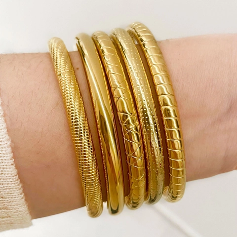 Bracciale Rigido in Acciaio Inossidabile di Moda per Donna Impermeabile PVD Placcato Oro Argento Motivo a Griglia Vite Gioielli