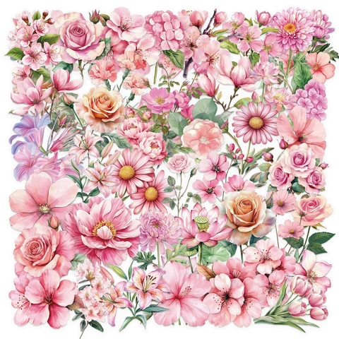 Adesivi Decorativi Fiori Rosa PET Trasparente Impermeabile Per Scrapbooking Diario Fai Da Te Stile Acquarello