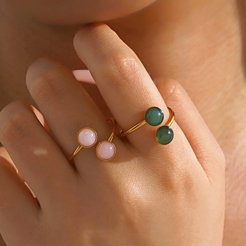 Anello Aperto Regolabile In Acciaio Inossidabile Da Donna Perline Di Resina Geometriche Gioielli Di Moda