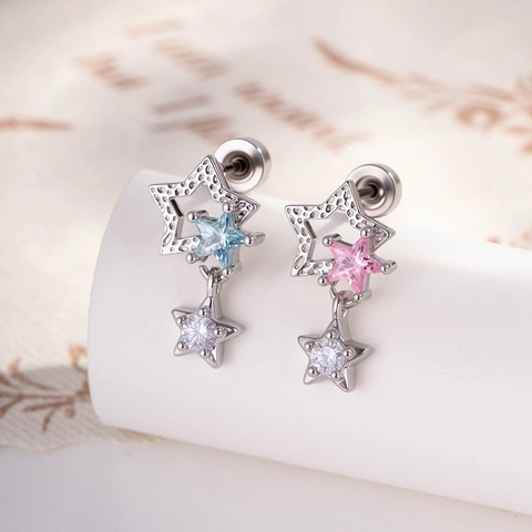 Stern Knorpel Piercing Stecker Titanstahl Kupfer Zirkonia Hohl Gehämmert Textur Hängend Schraubverschluss Schmuck