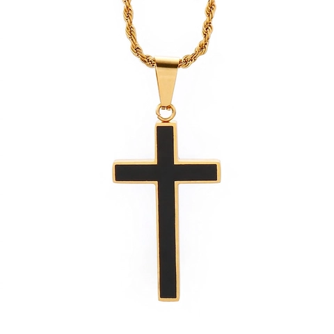 Collana Con Ciondolo A Croce In Acciaio Inossidabile Da Uomo Hip Hop Punk Retro Smalto Nero Gioielli Semplici