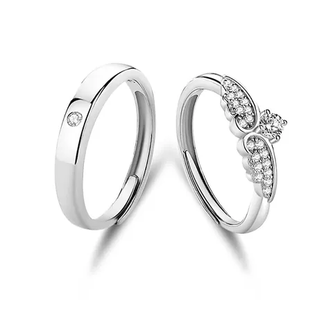 S925 Sterlingsilber Engelsflügel Verstellbare Offene Paarringe Zirkonia Eingelegt Hochzeit Versprechen Schmuck Für Herren Damen Liebhaber
