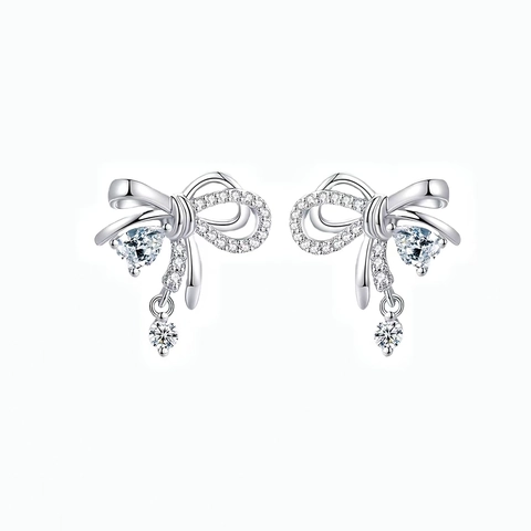 Set di Orecchini a Bottone e Collana con Fiocco Asimmetrico Con Perno in Argento Ottone Zirconia Gioielli Minimalisti