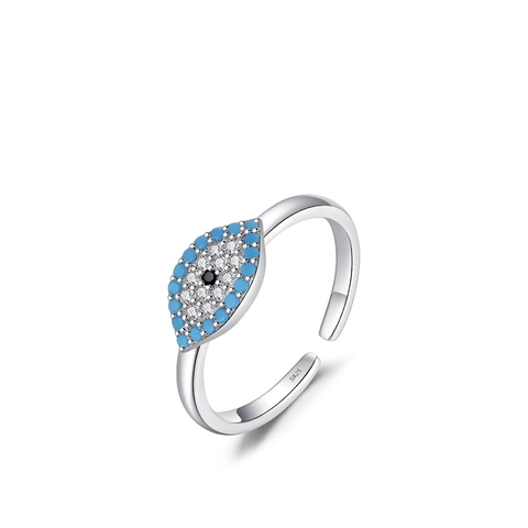 Evil Eye Ring Aus 925 Sterlingsilber Mit Türkis Und Weißem Zirkonia Vintage Verstellbarer Offener Schmuck