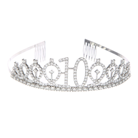 Strass Nummer 10 Verjaardagskroon Legering Tiara Voor Meisjes Roségoud Goud Zilver Verjaardagsfeestje Hoofddeksel Haaraccessoires