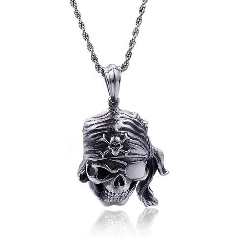 Pendaglio Teschio Pirata Retrò Acciaio Inossidabile Gothic Punk Gioielli Uomo Bandana Occhio Di Strass Rosso